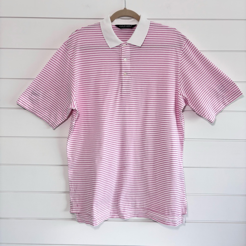Ralph Lauren Polo Golf Shirt Prima Cotton White W/Pink Stripes Size S